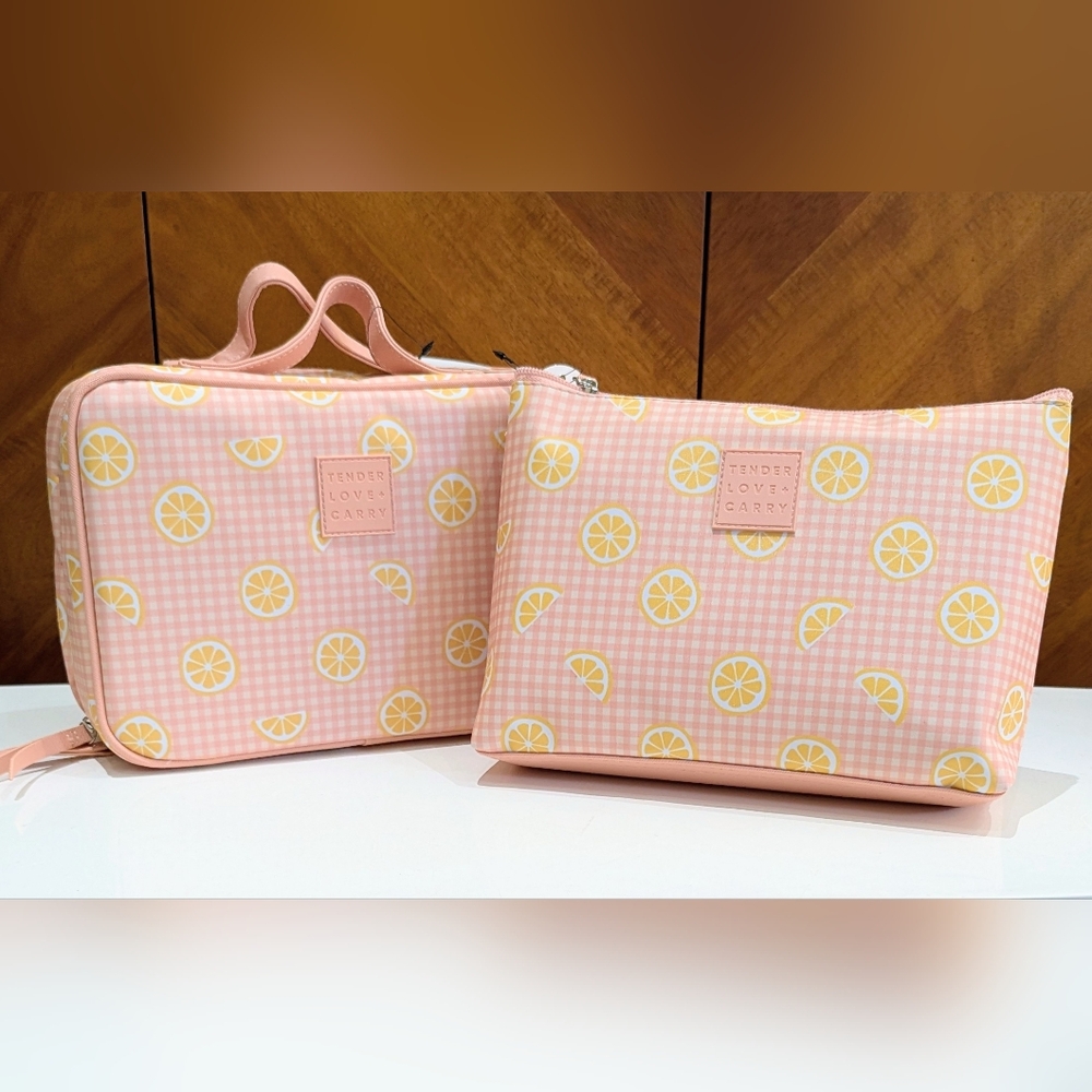 2 NEW Tender Love + Carry Citrus Orange Lemon Cosmetic Makeup Bags